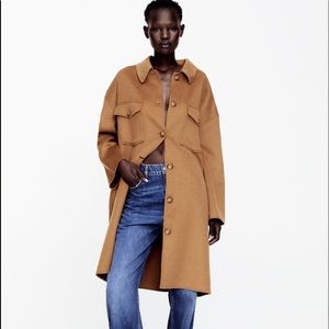 NEW Zara Wool Blend Overshirt Taupe Brown Medium 8491/226